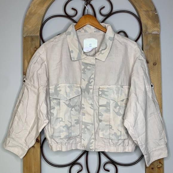 Anthropologie Hei Hei Ronan Linen cropped camo jacket - Picture 2 of 5